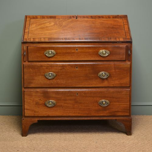 Delightful Georgian Mahogany Cross Banded Antique Bureau