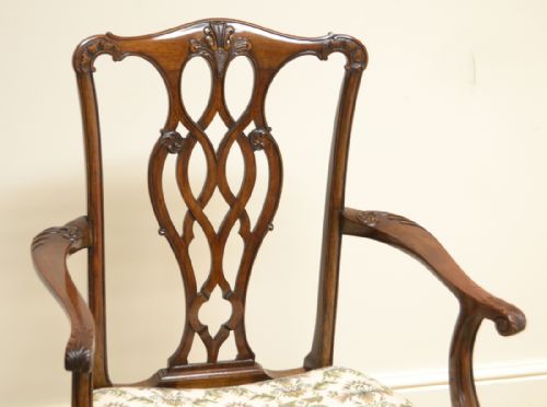 fig 2. Elegant Pair of Chippendale Design Walnut Antique Carver Armchairs