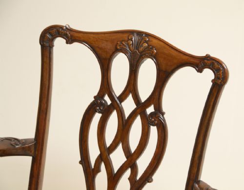 fig 3. Elegant Pair of Chippendale Design Walnut Antique Carver Armchairs