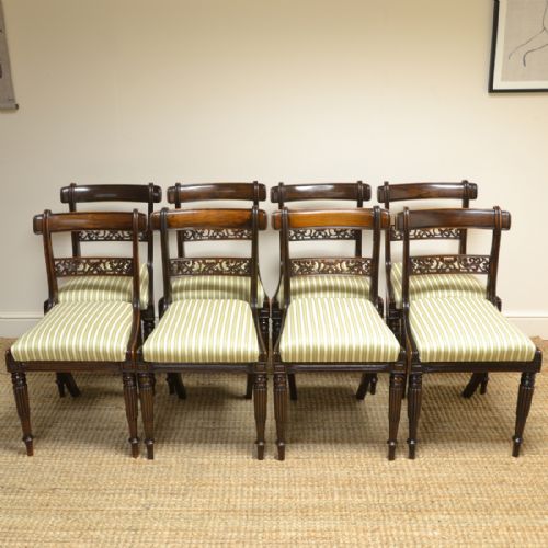 High Quality Set of Eight Regency Walnut Antique Dining Chairs