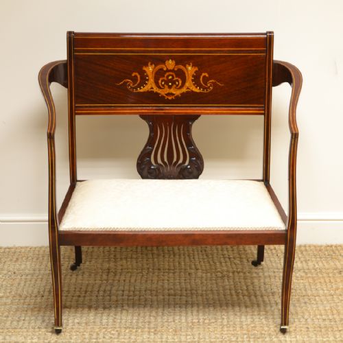 Elegant Inlaid Art Nouveau Victorian Small Antique Settee