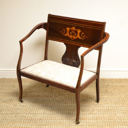 fig 3. Elegant Inlaid Art Nouveau Victorian Small Antique Settee