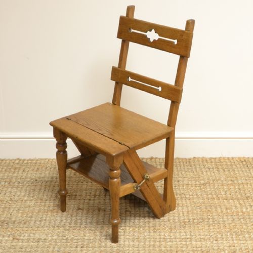 Unusual Victorian Arts and Crafts Metamorphic Library Steps / Chair