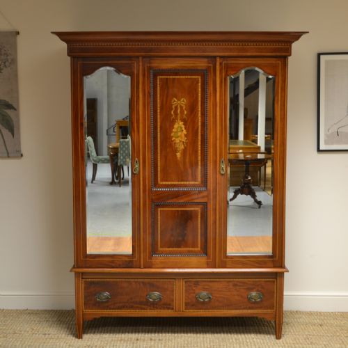 Quality Victorian Mahogany Inlaid Antique Double Wardrobe