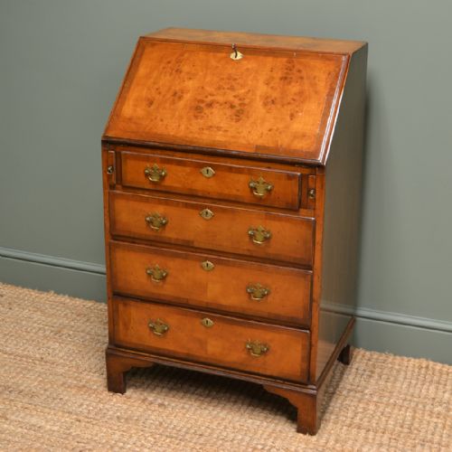 Quality Small Edwardian Figured Walnut Antique Bureau