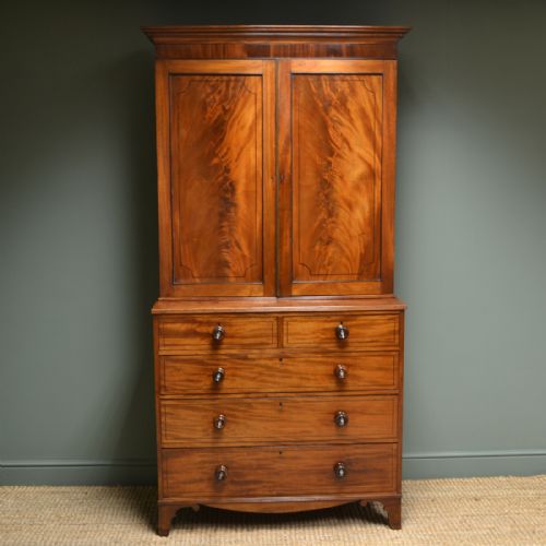 Georgian Figured Mahogany Antique Cupboard on Chest