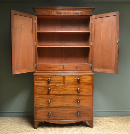 fig 1. Georgian Figured Mahogany Antique Cupboard on Chest