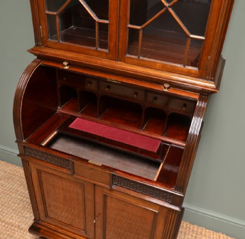 fig 2. Unusual Edwardian Walnut Antique Cylinder Bookcase
