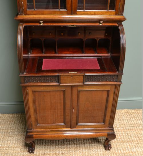 fig 3. Unusual Edwardian Walnut Antique Cylinder Bookcase