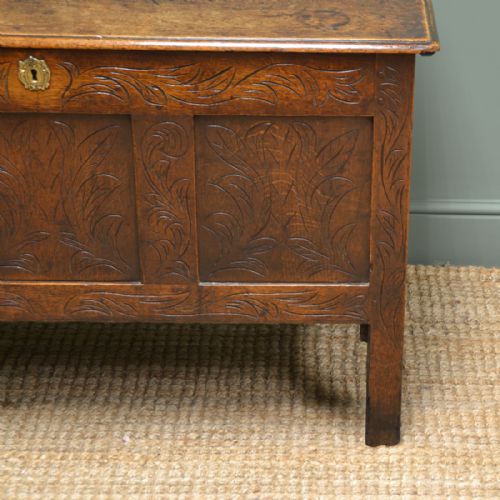 fig 1. Warm Country Oak Early Eighteenth Century Antique Coffer.