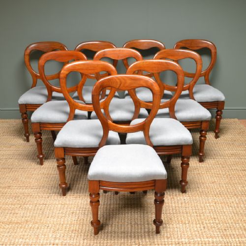 Set of 10 Victorian Mahogany Antique Balloon Back Chairs
