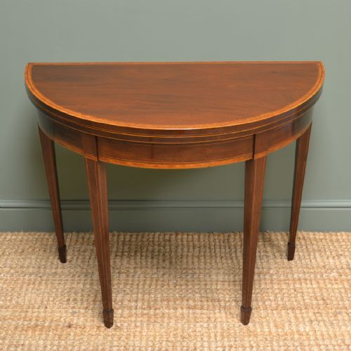 Fine Figured Mahogany D End Demi Lune Card Table / Games Table