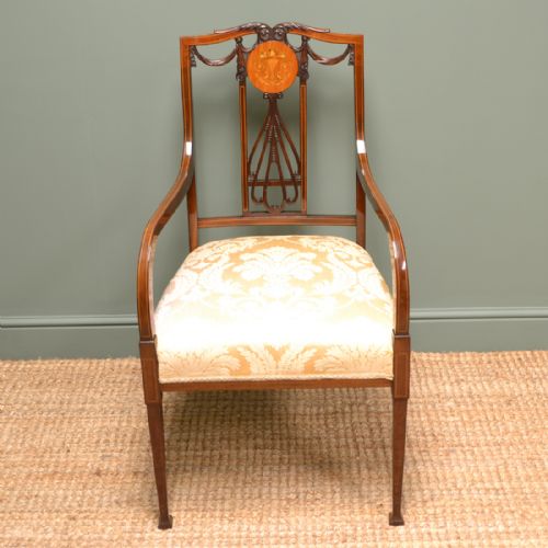 Fine Quality Inlaid Victorian Mahogany Antique Arm Chair