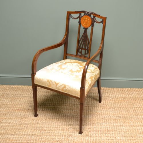 fig 1. Fine Quality Inlaid Victorian Mahogany Antique Arm Chair