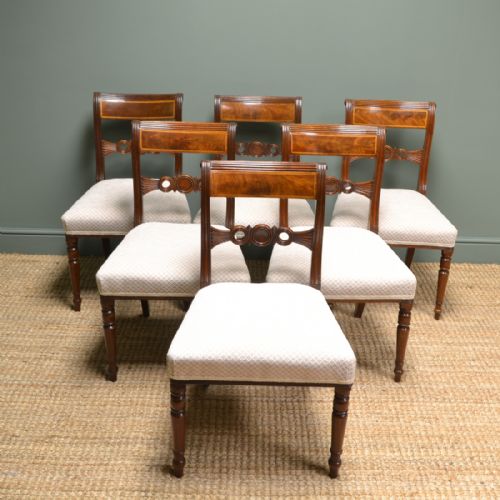 Stunning Set of Six Regency Inlaid Mahogany Antique Dining Chairs