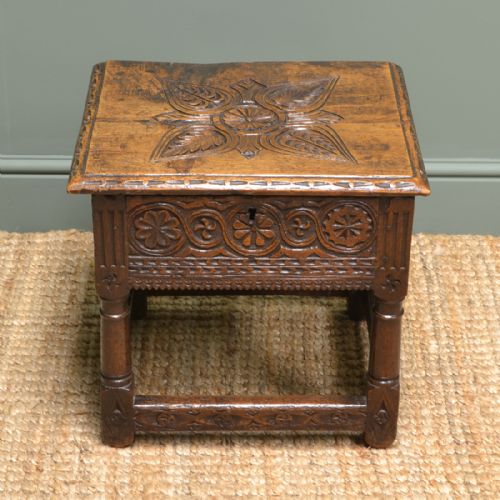 17th Century Oak Antique Box Stool