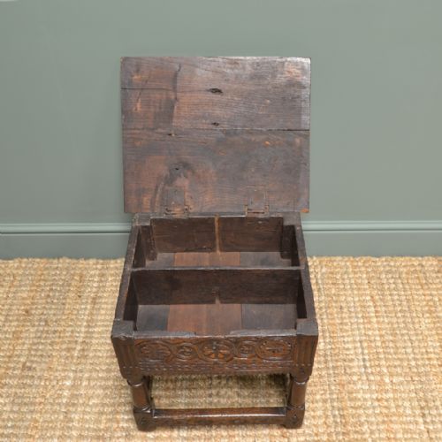 fig 1. 17th Century Oak Antique Box Stool
