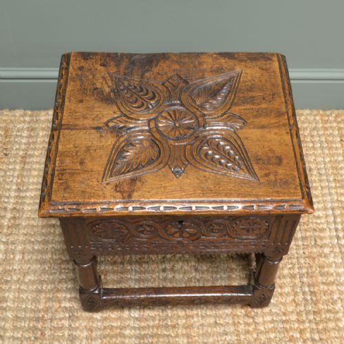 fig 2. 17th Century Oak Antique Box Stool