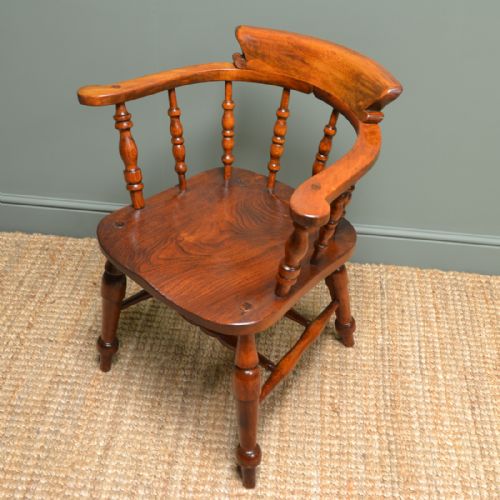 fig 3. Victorian Figured Elm Smokers Bow Antique Carver Chair