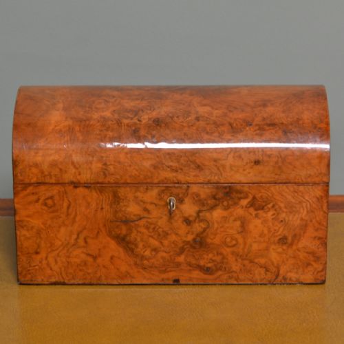 Spectacular Golden Burr Walnut Antique Tea Caddy