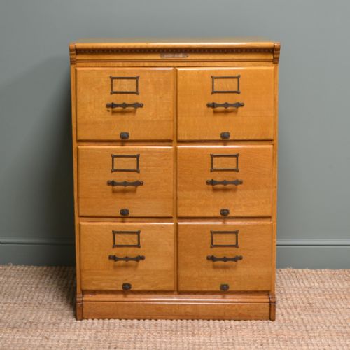 Rare Maple & Co Golden Oak Antique Filing Cabinet