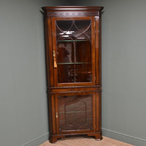 fig 1. Striking Victorian Mahogany Antique Glazed Corner Display Cabinet