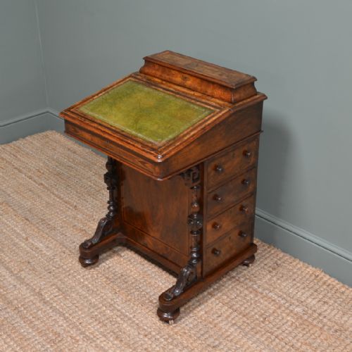 Country House Victorian Figured Walnut Antique Davenport