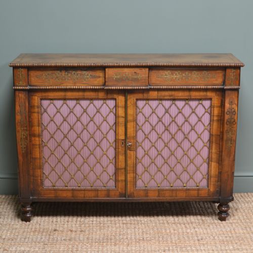 Spectacular Warm Rosewood Antique Cabinet with Brass Inlay