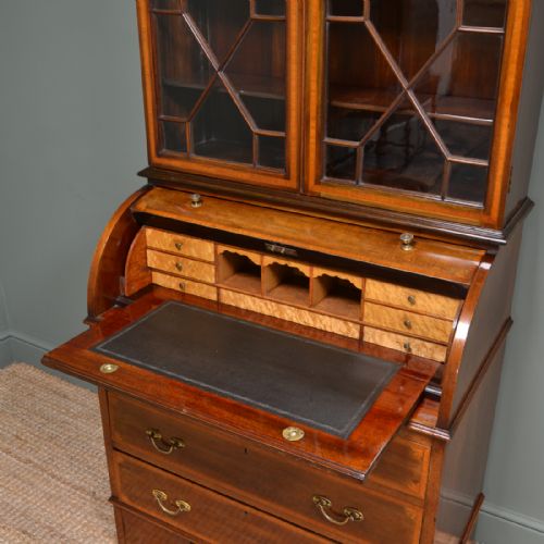 fig 1. Stunning Edwardian Inlaid Mahogany Antique Cylinder Bookcase