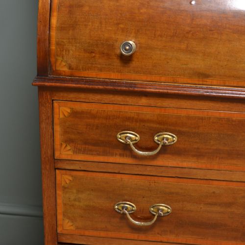 fig 2. Stunning Edwardian Inlaid Mahogany Antique Cylinder Bookcase