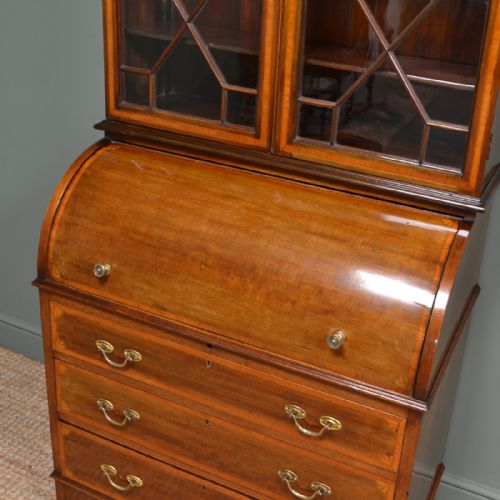 fig 3. Stunning Edwardian Inlaid Mahogany Antique Cylinder Bookcase