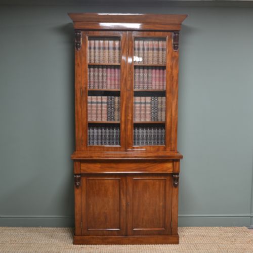 Striking Victorian Mahogany Antique Glazed Bookcase on Cupboard
