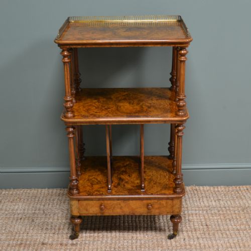 Spectacular Figured Walnut Antique Canterbury Whatnot