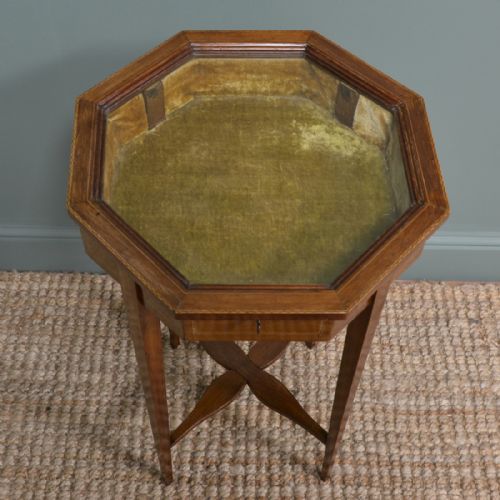fig 1. Elegant Edwardian Mahogany Glazed Antique Bijouterie Table