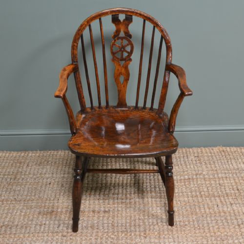 Country Georgian Elm Wheel Back Antique Windsor Chair