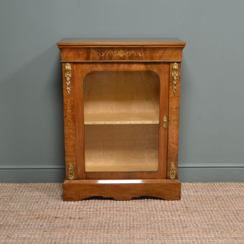 Magnificent Golden Walnut Antique Inlaid Pier Cabinet