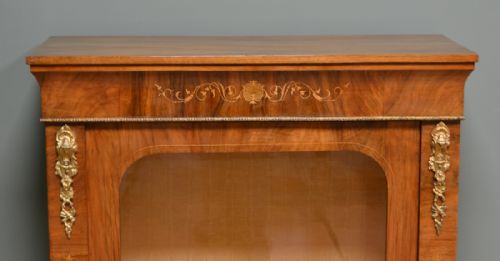 fig 1. Magnificent Golden Walnut Antique Inlaid Pier Cabinet