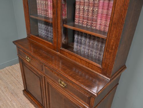 fig 1. Quality Solid Oak Victorian Antique Bookcase on Cupboard
