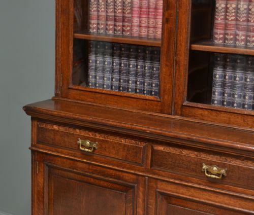 fig 2. Quality Solid Oak Victorian Antique Bookcase on Cupboard