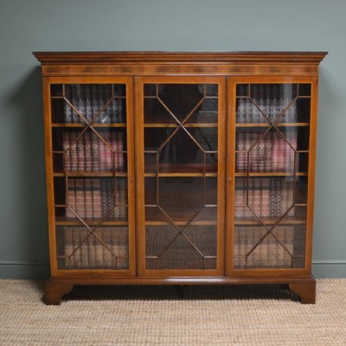 Spectacular Large Figured Mahogany Victorian Antique Library Bookcase