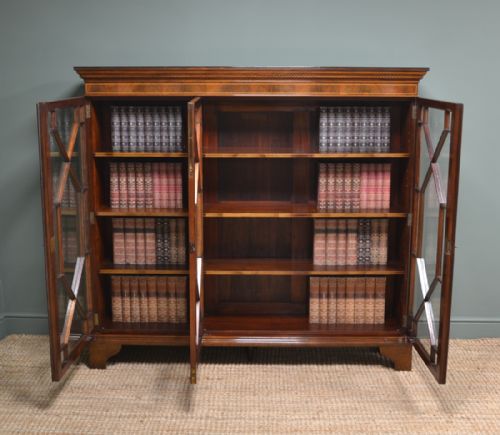 fig 2. Spectacular Large Figured Mahogany Victorian Antique Library Bookcase