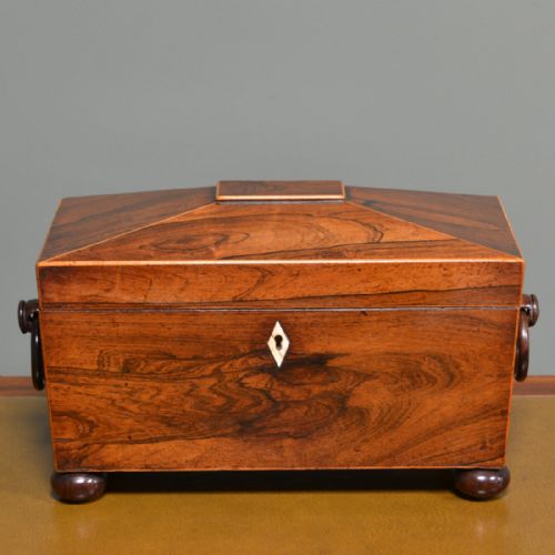Beautiful Regency Rosewood Sarcophagus Antique Tea Caddy