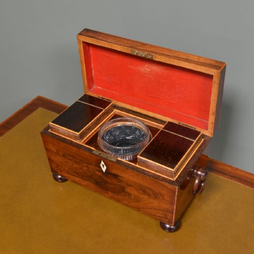 fig 1. Beautiful Regency Rosewood Sarcophagus Antique Tea Caddy