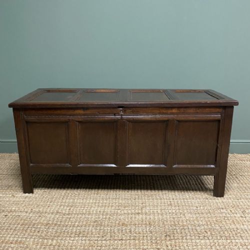 Seventeenth Century Period Panelled Oak Antique Coffer