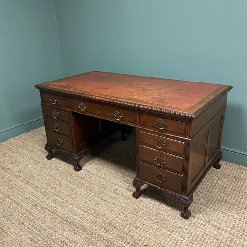 fig 1. Large Quality Edwardian Antique Mahogany Pedestal Desk
