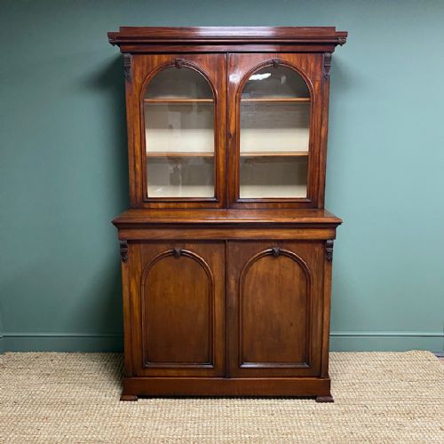 Victorian Mahogany Antique Glazed Bookcase on Cupboard