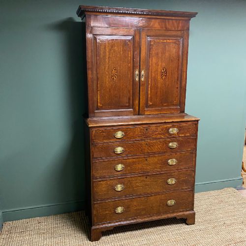 fig 1. 18th Century Oak Country House Antique Secretaire Cupboard