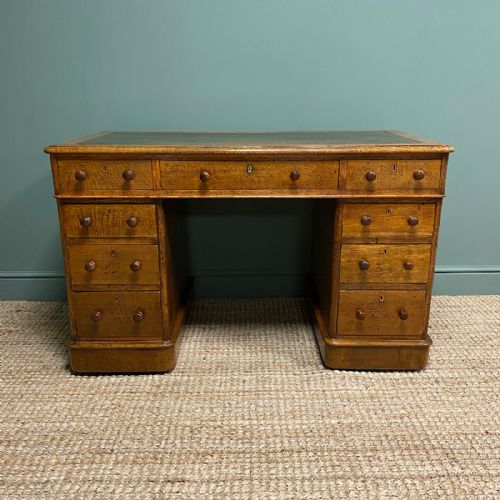 Victorian Golden Oak Antique Pedestal Desk
