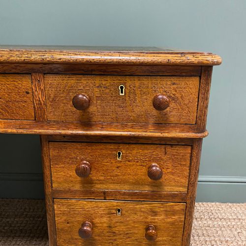 fig 1. Victorian Golden Oak Antique Pedestal Desk