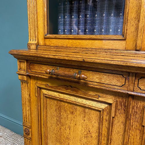 fig 3. Spectacular Gillows Golden Oak Antique Glazed Bookcase on Cupboard